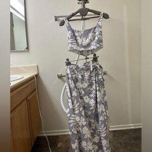 NWT Petal & Pulp Josephine Set Floral Purple Crop Top and Maxi Skirt